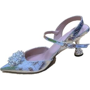 Women's Patent Leather Pearl Dress Wedding Kitten Heel Sandals Fashion Closed Pointed Toe Shallow Mouth Adjustable Ankle Strap High Heels for Business Paty Pumps