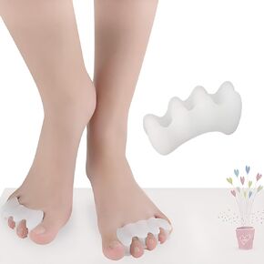 3-Hole Toe Separators for Men and Women, Foot Care Corrector for Bunion Relief, Toe Alignment, and Pain Relief - Premium Silicone, Universal Size (White, 2PC)