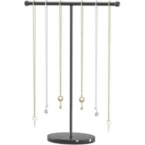 Metal T-Bar Necklace Holder Stand, Necklace Hanging Display Stand, Tabletop Jewelry Organizer Stand for Necklace Bracelet Earring Display (Black With Metal Base)