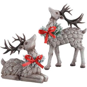2 Pcs Resin Christmas Reindeer Figurine Deer Figurine Statues Resin Tabletop Deer Christmas Decorations for Office Desktop, Dinner Table, Bookshelf, Wine Cabinet, TV Stand