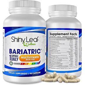 Shiny Leaf Bariatric Multivitamin Iron-Free Capsules for Post Bariatric Surgery Patients, Once Daily Bariatric Vitamins Without Iron for WLS, Sleeve, Gastric Bypass Surgery (3 Months / 90 Caps)