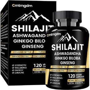Shilajit Capsules - 20,000mg Pure Himalayan Organic Shilajit for Men & Women with Ashwagandha, Supports Vitality and Wellness, Premium Shilajit Pure Himalayan Supplement, 120 Capsules