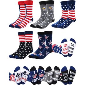 5 Pairs American Flag Socks for Men USA Stars Stripes Socks Bald Eagle Socks Festival Crew Patriotic Socks 4th of July Socks Novelty Socks for Holidays Gifts