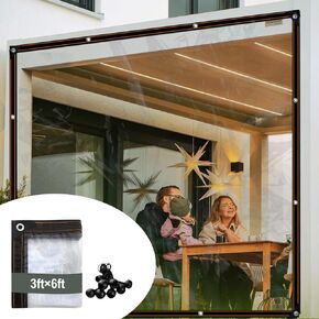 Clear Tarps with Grommets Clear Waterproof Tarp Transparent Tarpaulin Clear Plastic Rainproof Tarp Cover for Winter Cover Plants Chicken Coop Greenhouse Garden Patio Furniture Pets (3ft×6ft)