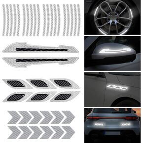 20Pcs Car Strong Reflective Car Wheel Rim Stickers,2Pcs Rear View Mirror Decal,6Pcs Hood Bumper Decal,12Pcs Rear Bumper Guard Stickers Carbon Fiber for Car SUV(Blue)