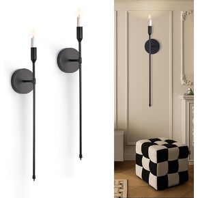 Wall Candle Holder, Black Wall Candle Sconces Set of 2, Metal Home Wall Holders Decoration for Bedroom, Living Room, Dining Room, Bathroom