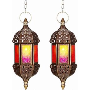 Retisee 2 Pcs Hanging Moroccan Lantern Hanging Hexagon Decorative Moroccan Candle Lantern Holders Hanging Candle Lantern Indoor Outdoor Candle Holder for Patio Weddings Christmas Decoration