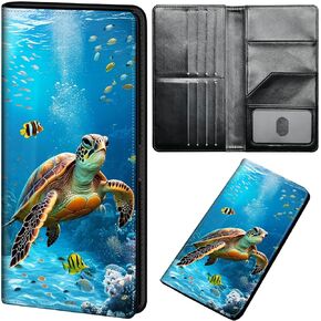 Wallet Women Ultra Slim Thim PU Leather Womens Wallet RFID Blocking Credit Card Holder Bifold Long Ladies Billfold, Sea Turtle 02