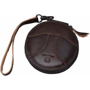 Genuine Leather Patchwork Retro Round Coin Purse Change Pouch Small Slim Clutch Wristlet RFID Blocking Wallet (Black)