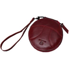 Genuine Leather Patchwork Retro Round Coin Purse Change Pouch Small Slim Clutch Wristlet RFID Blocking Wallet (Brown)