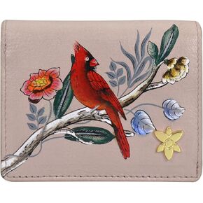 Anuschka Women’s Hand-Painted Genuine Leather Card Organizer Wallet - Cardinal Family