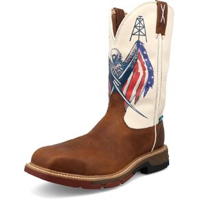Twisted X Men's 12" Western Work Boot, Square Toe Nano Toe with CellStretch, Roasted Pecan & Red, White, & Blue, 9.5 D