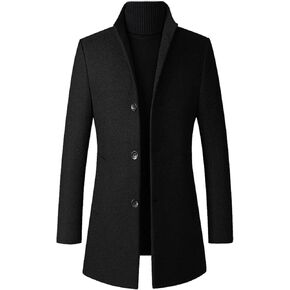 SOMTHRON Men's Trench Coat Wool Blend Slim Fit Top Coat Single Breasted Business Overcoat