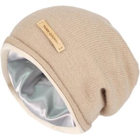 Satin Lined Winter Beanie Hats for Women Acrylic Knitted Hat with Silk Lining Unisex Slouchy Warm Skull Cap
