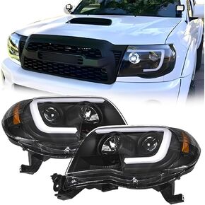 LABLT Replacement for 2005-2011 Tacoma Black Smoked LED Tube Projector Headlights Headlamps Assembly Left+Right