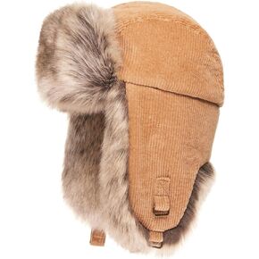 Futrzane Corduroy Trapper Hat - Mens Winter Hats with Ear Flaps - Russian Hat