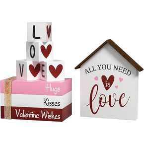 ديكورات عيد الحب على شكل قلب كتب صناعية، 8 قطع من كتب ديكور صينية متدرجة لعيد الحب، علامات خشبية، ديكور خشبي ريفي للمنزل والمطبخ وطاولة المكتب in Kuwait