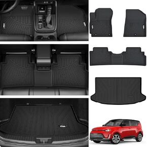 Floor Mats & Trunk Mat for 2020-2025 Kia Soul All Weather TPE Protection Floor Liners Full Set with Cargo Liner for 2020 2021 2022 2023 2024 2025 Kia Soul Accessories (Upper Floor of The Trunk)