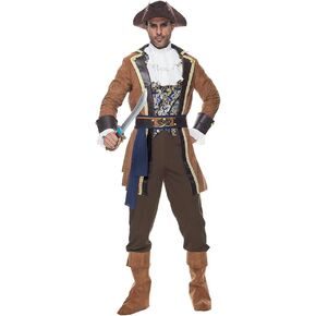 Men Deluxe Pirate Costume Adult Halloween Outfit Sea Captain Buccaneer Cosplay Party Dress Up 6 Pcs