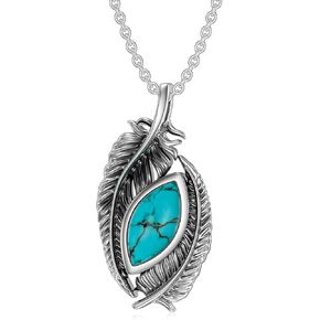 Feather Necklace 925 Sterling Silver Feather Pendant Turquoise Necklace Western Gemstone Jewelry Vintage Inspired Pendant Gift for Women Wife Mom