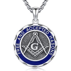 Masonic Freemason/Vampire Necklace for Men Masonic Pendant Gifts 925 Sterling Silver Freemasonry Necklace Jewelry for Brother Men Dad Husband Christmas Birthday Valentine's Day New Year