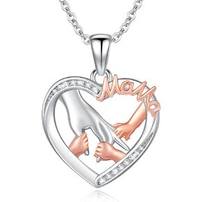 Mother and Children Necklace,Mama Necklace,Mom Necklace 925 Sterling Silver Mother and Child Love Heart Pendant Necklace Jewelry Gifts for Grandmother Mom Daughter Wife