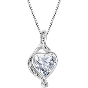 FJ I Love You to The Moon and Back Necklace 925 Sterling Silver Infinity Pendant Necklace Love Heart Birthstone Jewelry Gifts for Women