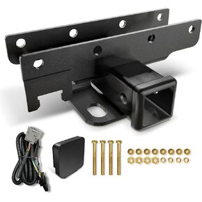 for Jeep Wrangler JK Accessories Towing Hitch Receiver with 4-Pin Wiring Harness Compatible with 2007-2018 Jeep Wrangler JK JKU, Rear Bumper Trailer Hitch Kit 2 Inch Tow Hook Combo with Cover
