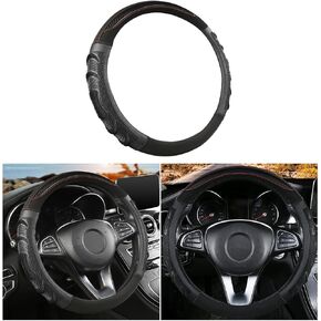 Mandark Elastic Car Steering Wheel Cover, Carbon Fiber 15 Inch Breathable Leather Vehicle Steer Wheel Protector, Anti-Slip Auto Interior Accessories, Universal for SUV, Truck, RV（Red）