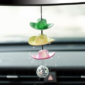 Cowboy Hat Hanging Charm for Car Rear View Mirror, Cute Handmade Felt Hat Ornament Pendent for Women, Country Cowboy Car Decor Interior Accessories