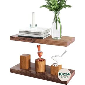 LETTO Set of 2 Solid Wood Floating Shelves - Floating Shelves for Wall - Bathroom Wooden Shelves - All Included Set-up - Mounted - Home Decor - 24" Width x 1.57" Height x 10" Depth - Cinnamon