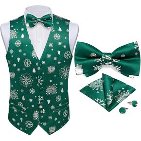 DiBanGu Christmas Suit Vest for Men Fun Snowflake Waistcoat Bow Tie Pocket Square Cufflinks Set Festival Party Gifts