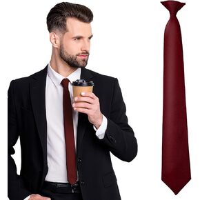 Yolev 1pcs Men's Clip On Tie Satin Solid Colour Plain Tie Solid Uniform Pre-tied Adjustable Neck Strap Tie Pure Color Necktie Mens Ties for Wedding Graduation School