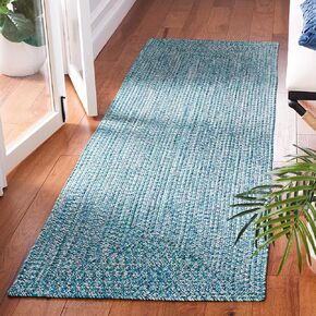 SAFAVIEH Braided Collection Runner Rug - 2'3" x 6', Teal & Green, Handmade Farmhouse, Ideal for High Traffic Areas in Living Room, Bedroom (BRA201K)