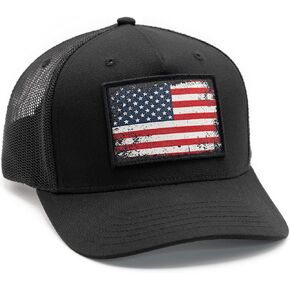 Trucker Hat with Distressed American Flag Patch - Adjustable Snapback Patriotic Cap for Men Women