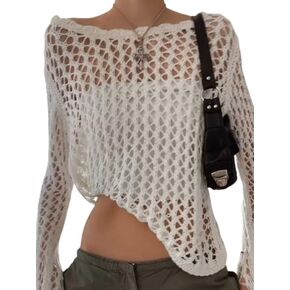 EMMIOL Women's Crochet Cover Up Sweater Top Hollow Out Mesh Long Sleeve Shirt Pullover Top 2023 Summer Outfits