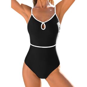 CUPSHE Women's One Piece Swimsuit Scoop Neck Color Block Keyhole Adjustable Spaghetti Straps Bathing Suit