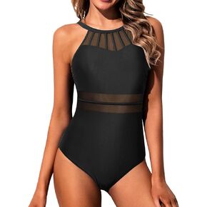 Holipick Women High Neck One Piece Swimsuit Mesh Bathing Suit Full Coverage Swimwear