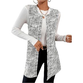 Floerns Women's Elegant Sleeveless Cardigan Crew Neck Graphic Print Lightweight Vest Jacket