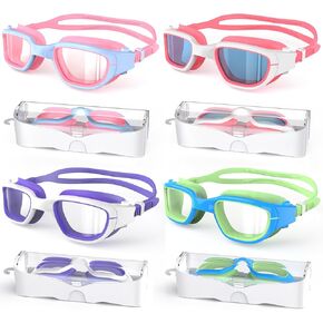 Kids Swim Goggles, 4 Pack Swimming Goggles for Kids 6-14, Anti-Fog UV Protection Pool Goggles for Boys Girls Children