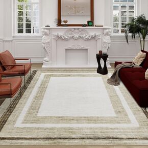 HOMBYS 10x14ft Modern Area Rug for Living Room Bedroom, Large Bordered Floor Carpet for Indoor Office Dining Room, Abstract Home Deco Non-Shedding, Brown, Machine Washable