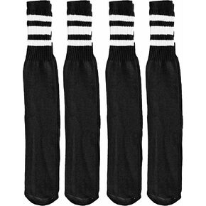 4 Pair Black Knee High Tube Socks 3 White Stripes Classic 24" Soccer Sport 10-15
