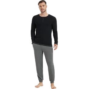 NACHILA Pajamas for Men-Viscose Made from Bamboo, Long Sleeve Pajama Sets with Jogger Pants Soft Sleepwear with Pockets