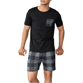 Verdusa Men's 2 Piece Pj Short Sets Plaid Matching Pajama Sets Soft Top Shorts Lounge Sets