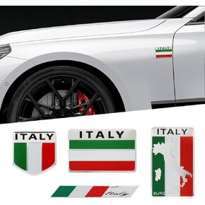 TOMALL 4Pcs 3D Metal Italy Flag Emblem Badge Decals for All Cars for Side Fender Italian Badges Trucks Laptop Zinc Alloy Symbol Modified Emblems Logo Decorations Stickers for Car Exterior Accessories