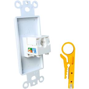 Coax CAT6 Ethernet Punch Down Insert Wall Plate - Coaxial CAT 6 RJ45 Network Decora Insert Cover Plate for Midsize/Oversize Decorative Wallplate - White