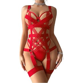 SOLY HUX Lingerie Set for Women 4 Piece Cutout Underwire Lingerie Set Bra and Panty with Leg Ring