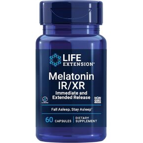 Life Extension Melatonin IR/XR, 1.5 mg, immediate- and Extended-Release Formula for Optimal Sleep Support, Healthy circadian Rhythms, Cellular Defense, Gluten-Free, Non-GMO, 2 X 60 Capsules