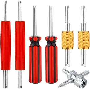 7pcs Valve Stem Removal Tools, Single and Double Heads Valve Core Remover Wrench 4-Way Valve Tool Kit for Bicycle Car Trucks Tire Repair Installation