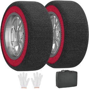 Automotive Snow Socks for Tires - Great Alternative to Tire Chains for Cars, Thickened Polyester Fiber for Maximum Tire Traction & Grip, Fits Car, SUV, Pickup and Truck (Set of 2) - Medium